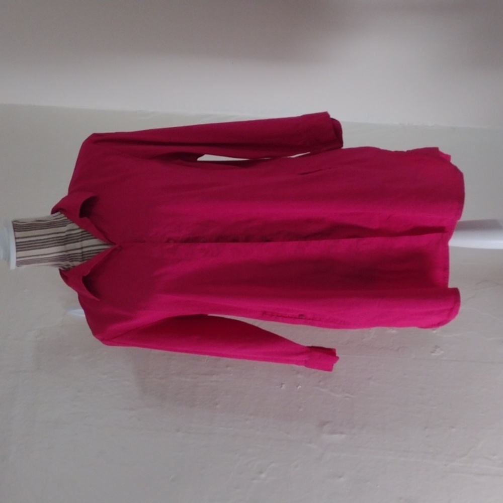 Eileen Fisher Dark Pink Linen Blend Button Front Tunic Top w Pockets Size M
